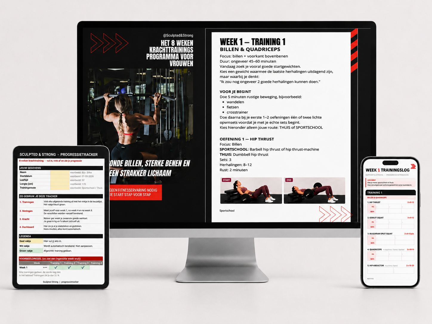 Sculpted & Strong programma op desktop, tablet en telefoon